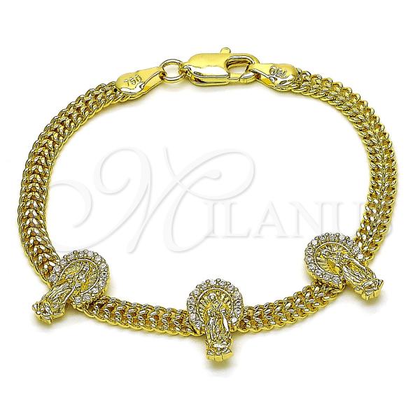 Oro Laminado Fancy Bracelet, Gold Filled Style Guadalupe and Bismark Design, with White Micro Pave, Polished, Golden Finish, 03.411.0045.07