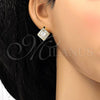 Oro Laminado Leverback Earring, Gold Filled Style with White Cubic Zirconia, Polished, Golden Finish, 02.168.0050