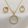 Oro Laminado Earring and Pendant Adult Set, Gold Filled Style with White Micro Pave, Polished, Golden Finish, 10.342.0073