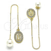 Oro Laminado Threader Earring, Gold Filled Style Guadalupe Design, with White Crystal, Polished, Golden Finish, 02.253.0008
