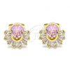 Oro Laminado Stud Earring, Gold Filled Style with Pink and White Cubic Zirconia, Polished, Golden Finish, 02.387.0018