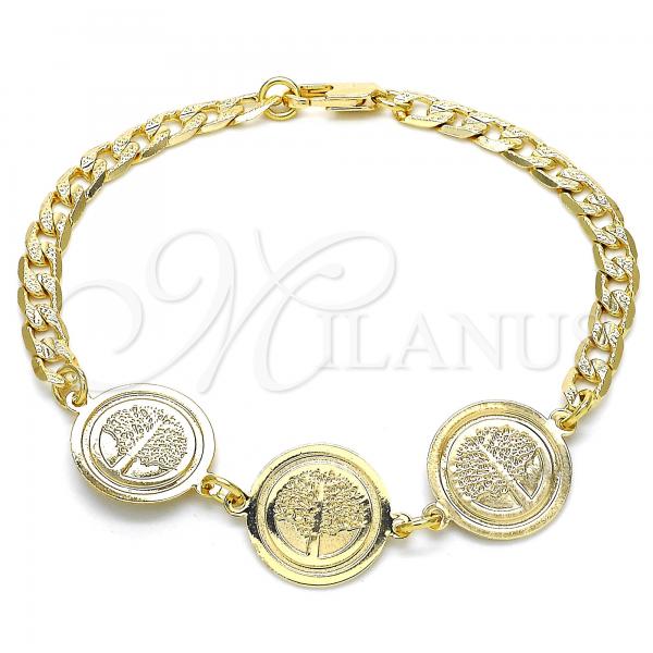 Oro Laminado Fancy Bracelet, Gold Filled Style Tree Design, Polished, Golden Finish, 03.63.2051.08