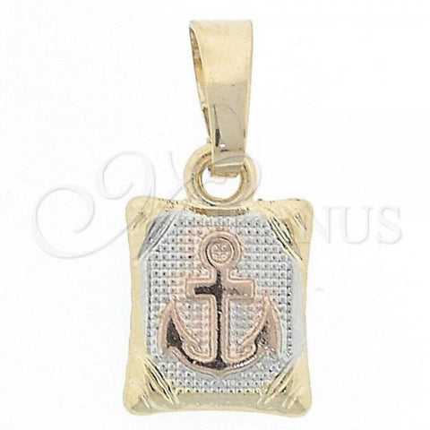 Oro Laminado Fancy Pendant, Gold Filled Style Anchor Design, Diamond Cutting Finish, Tricolor, 5.187.015.1