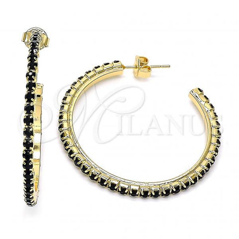 Oro Laminado Stud Earring, Gold Filled Style with Black Crystal, Polished, Golden Finish, 02.122.0118.4.35