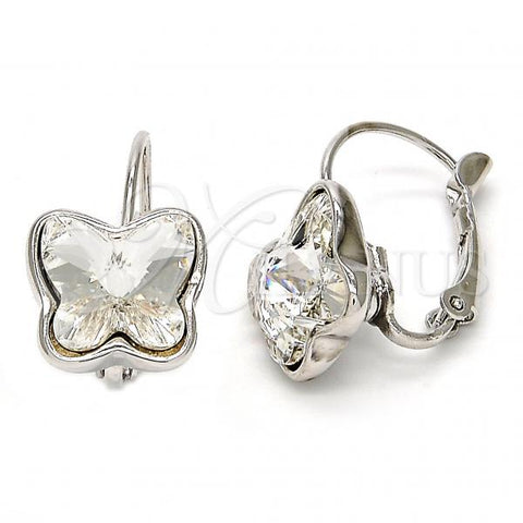 Rhodium Plated Leverback Earring, Butterfly Design, with Crystal Swarovski Crystals, Polished, Rhodium Finish, 02.239.0011.5
