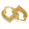 Oro Laminado Small Hoop, Gold Filled Style Greek Key and Heart Design, Polished, Golden Finish, 02.170.0112.25