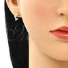 Oro Laminado Stud Earring, Gold Filled Style Dolphin Design, with White Micro Pave, Polished, Golden Finish, 02.156.0586