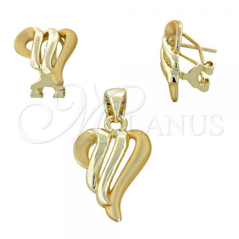 Oro Laminado Earring and Pendant Adult Set, Gold Filled Style Polished, Golden Finish, 10.59.0132