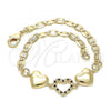 Oro Laminado Fancy Bracelet, Gold Filled Style Heart Design, with Black and White Crystal, Polished, Golden Finish, 03.233.0023.08