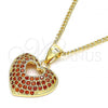 Oro Laminado Pendant Necklace, Gold Filled Style Heart Design, with Garnet Micro Pave, Polished, Golden Finish, 04.156.0035.2.20
