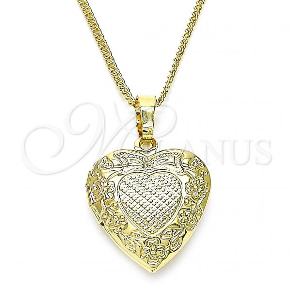 Oro Laminado Pendant Necklace, Gold Filled Style Heart and Bow Design, Polished, Golden Finish, 04.117.0015.20