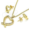 Oro Laminado Earring and Pendant Adult Set, Gold Filled Style Heart Design, with White Micro Pave, Polished, Golden Finish, 10.342.0034