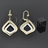 Oro Laminado Long Earring, Gold Filled Style Teardrop Design, Brushed Finish, Tricolor, 72.004