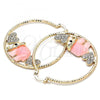 Oro Laminado Large Hoop, Gold Filled Style Elephant and Heart Design, with White and Black Crystal, Pink Resin Finish, Golden Finish, 02.380.0051.3.50