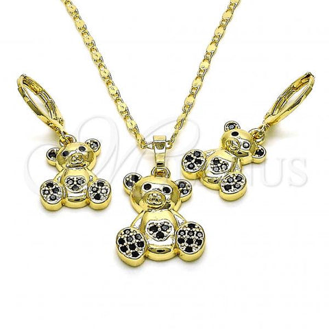Oro Laminado Earring and Pendant Adult Set, Gold Filled Style Teddy Bear Design, with Black Cubic Zirconia and Black Micro Pave, Polished, Golden Finish, 10.196.0036.3