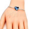 Rhodium Plated Individual Bangle, Heart Design, with Denin Blue Swarovski Crystals, Polished, Rhodium Finish, 07.239.0013.7 (02 MM Thickness, One size fits all)