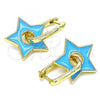 Oro Laminado Huggie Hoop, Gold Filled Style Star Design, Blue Enamel Finish, Golden Finish, 02.362.0003.3.12