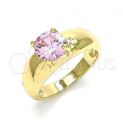 Oro Laminado Multi Stone Ring, Gold Filled Style with Pink Cubic Zirconia, Polished, Golden Finish, 01.284.0043.06