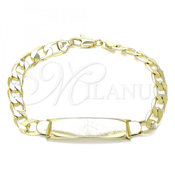 Oro Laminado ID Bracelet, Gold Filled Style Curb Design, Polished, Golden Finish, 03.213.0131.08