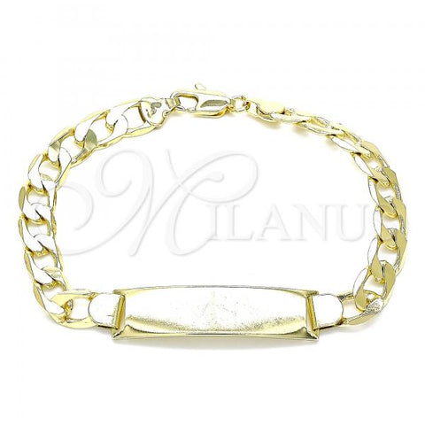 Oro Laminado ID Bracelet, Gold Filled Style Curb Design, Polished, Golden Finish, 03.213.0131.08