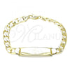 Oro Laminado ID Bracelet, Gold Filled Style Curb Design, Polished, Golden Finish, 03.213.0131.08