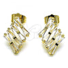 Oro Laminado Stud Earring, Gold Filled Style Baguette Design, with White Cubic Zirconia, Polished, Golden Finish, 02.283.0061