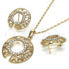 Oro Laminado Earring and Pendant Adult Set, Gold Filled Style with White Crystal, Polished, Golden Finish, 10.306.0002