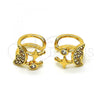 Oro Laminado Earcuff Earring, Gold Filled Style Moon Design, with White Micro Pave, Polished, Golden Finish, 02.210.0688
