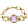 Oro Laminado Fancy Bracelet, Gold Filled Style with Amethyst Azavache and White Crystal, Polished, Golden Finish, 03.59.0071.08