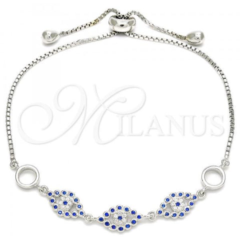 Sterling Silver Fancy Bracelet, with Sapphire Blue and White Cubic Zirconia, Polished, Rhodium Finish, 03.369.0008.10