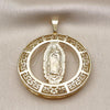 Oro Laminado Religious Pendant, Gold Filled Style Guadalupe and Evil Eye Design, Polished, Golden Finish, 05.253.0100