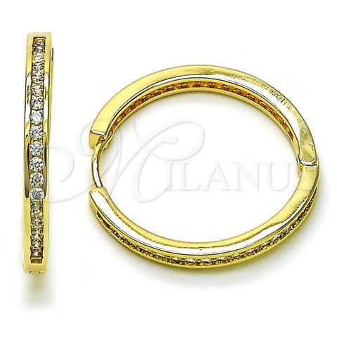Oro Laminado Huggie Hoop, Gold Filled Style with White Cubic Zirconia, Polished, Golden Finish, 02.195.0297.30