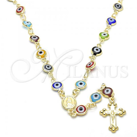 Oro Laminado Medium Rosary, Gold Filled Style Guadalupe and Crucifix Design, Multicolor Resin Finish, Golden Finish, 09.63.0107.1.18