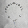 Sterling Silver Bracelet Rosary, Cross and Ball Design, Polished, Silver Finish, 09.392.0006.07