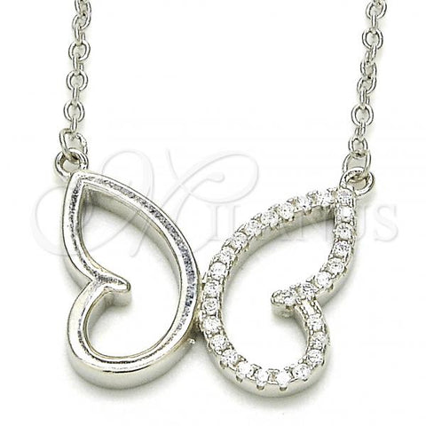 Sterling Silver Pendant Necklace, Butterfly Design, with White Cubic Zirconia, Polished, Rhodium Finish, 04.336.0087.16