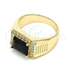 Oro Laminado Mens Ring, Gold Filled Style with Black Cubic Zirconia and White Micro Pave, Polished, Golden Finish, 01.266.0045.3.10