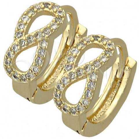 Oro Laminado Huggie Hoop, Gold Filled Style Love Knot Design, with White Micro Pave, Polished, Golden Finish, 02.122.0040