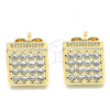 Oro Laminado Stud Earring, Gold Filled Style with White Micro Pave, Polished, Golden Finish, 02.344.0067