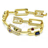 Oro Laminado Fancy Bracelet, Gold Filled Style with Multicolor Cubic Zirconia and White Crystal, Polished, Golden Finish, 03.59.0061.08