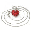 Rhodium Plated Pendant Necklace, Heart and Bow Design, with Padparadscha Swarovski Crystals and White Micro Pave, Polished, Rhodium Finish, 04.239.0007.3.16
