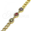 Oro Laminado Fancy Bracelet, Gold Filled Style with Multicolor Cubic Zirconia and White Micro Pave, Polished, Golden Finish, 03.283.0073.1.07