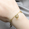Stainless Steel Solid Bracelet, Heart and Ball Design, with White Crystal, Polished, Golden Finish, 03.63.22983.08