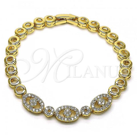 Oro Laminado Fancy Bracelet, Gold Filled Style with White Micro Pave, Polished, Golden Finish, 03.283.0110.07