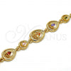Oro Laminado Fancy Bracelet, Gold Filled Style Teardrop Design, with Multicolor Cubic Zirconia, Polished, Golden Finish, 03.59.0036.08