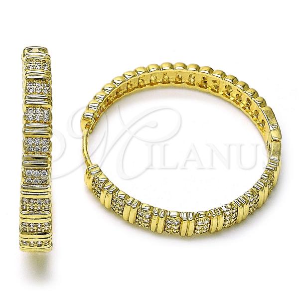 Oro Laminado Huggie Hoop, Gold Filled Style with White Micro Pave, Polished, Golden Finish, 02.204.0007.40