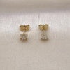 Oro Laminado Stud Earring, Gold Filled Style with White Cubic Zirconia, Polished, Golden Finish, 02.60.0164