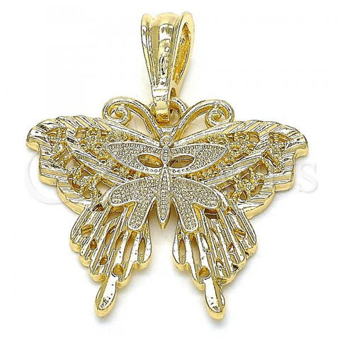 Oro Laminado Fancy Pendant, Gold Filled Style Butterfly Design, Polished, Golden Finish, 05.351.0123