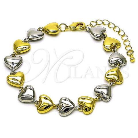 Oro Laminado Tennis Bracelet, Gold Filled Style Heart Design, Polished, Two Tone, 03.341.0242.07
