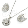 Sterling Silver Earring and Pendant Adult Set, with White Cubic Zirconia and White Micro Pave, Polished, Rhodium Finish, 10.175.0036