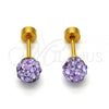 Stainless Steel Stud Earring, Ball Design, with Lavender Crystal, Polished, Golden Finish, 02.271.0010.8